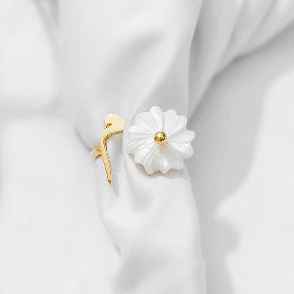 Pearl Flower Initial Ring - 18k Gold Plated